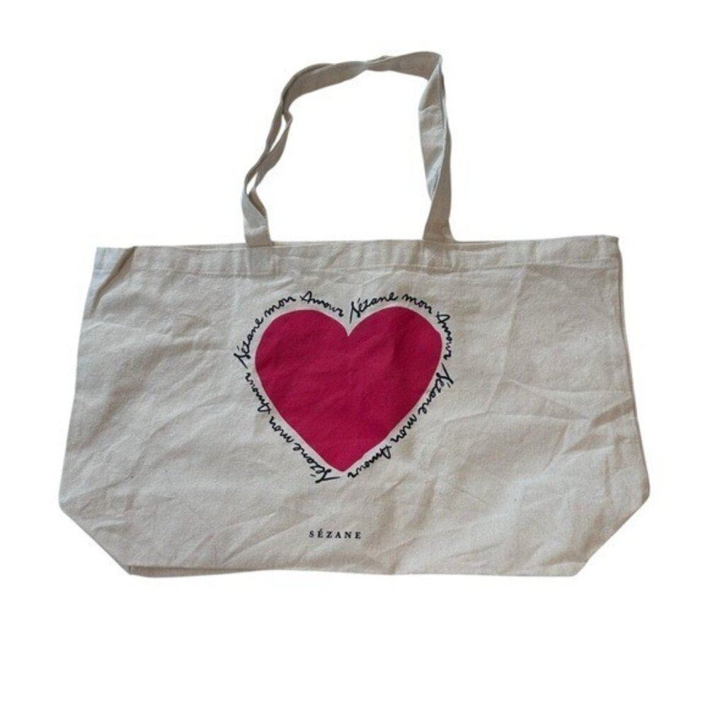 Sezane Mon Amour Red Heart Tote Bag 100% Cotton Canvas French Paris Limited